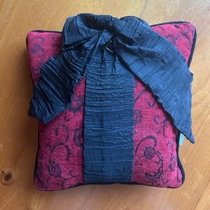 Woof and Poof Red and Black Decorative Pillow with Bow